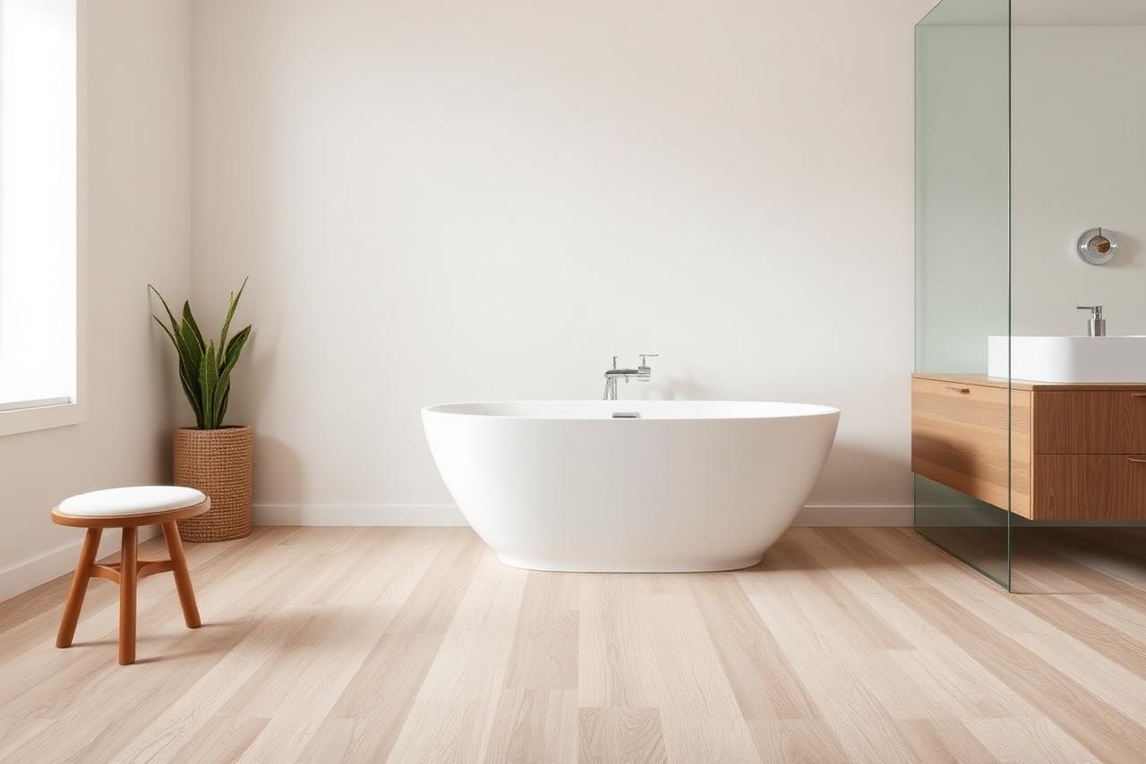 Waterproof luxury vinyl plank flooring in a Colorado bathroom